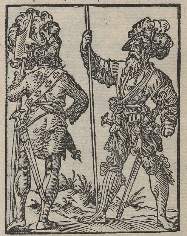 Zwei Gardisten mit Helmbarte im 16. Jahrhundert Holzschnitt auf Papier von Jost Amman, 1568 (Quelle: Deutsche Fotothek, Public domain, via Wikimedia Commons)